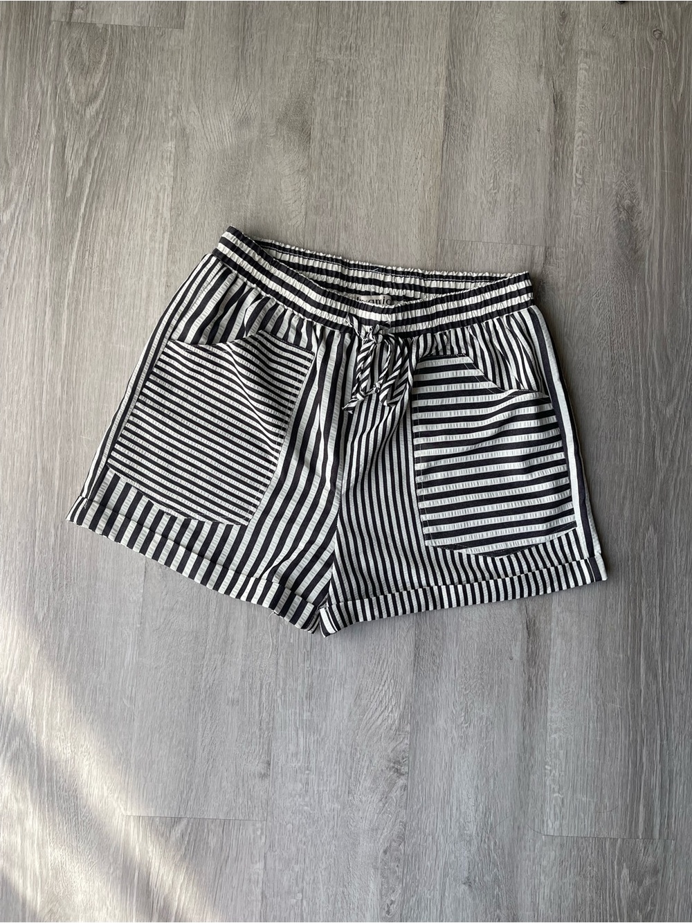 High-Waist Black & White Striped Drawstring Women’s Shorts